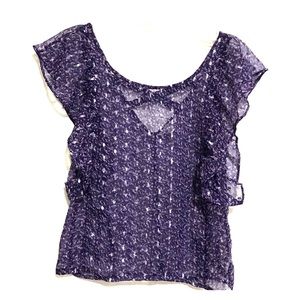 American Eagle Sheer Dreamy Floral Purple Top, S